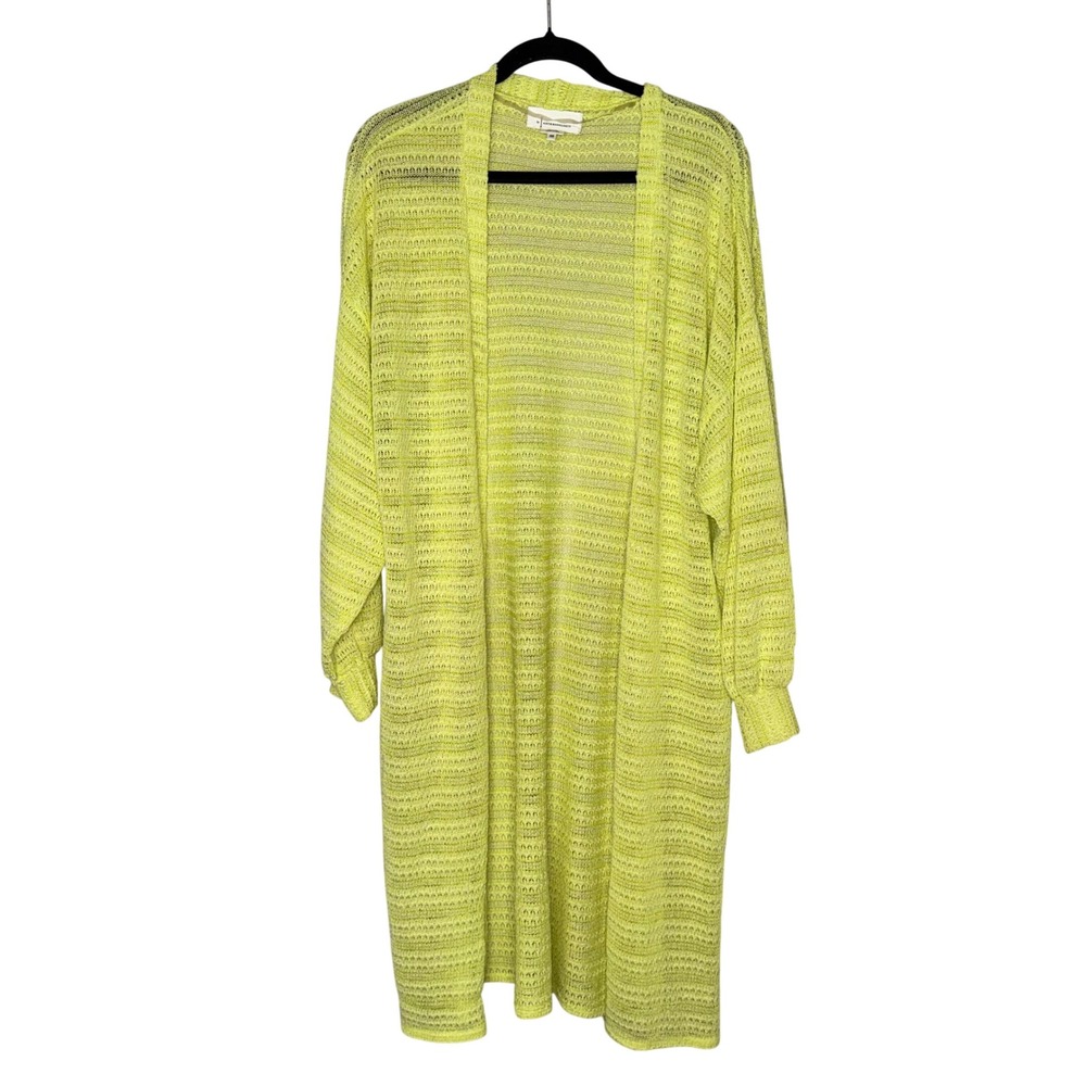 Anthropologie Cardigan Women One Size Yellow Excellent Longline Pointelle Knit